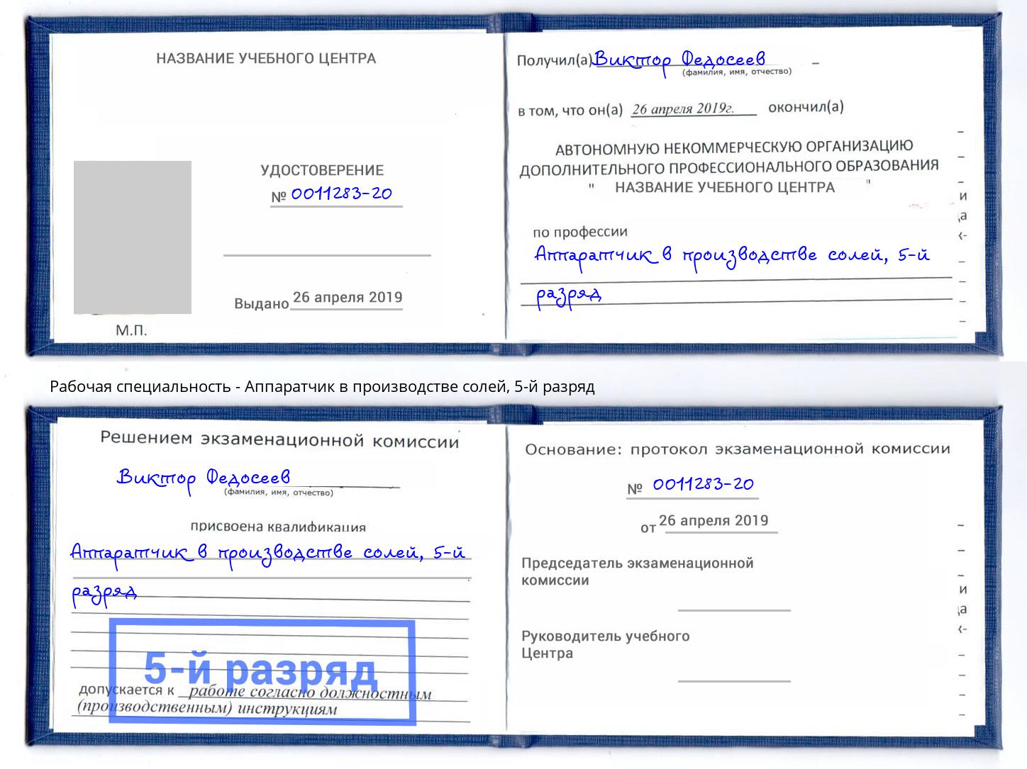 корочка 5-й разряд Аппаратчик в производстве солей Майкоп