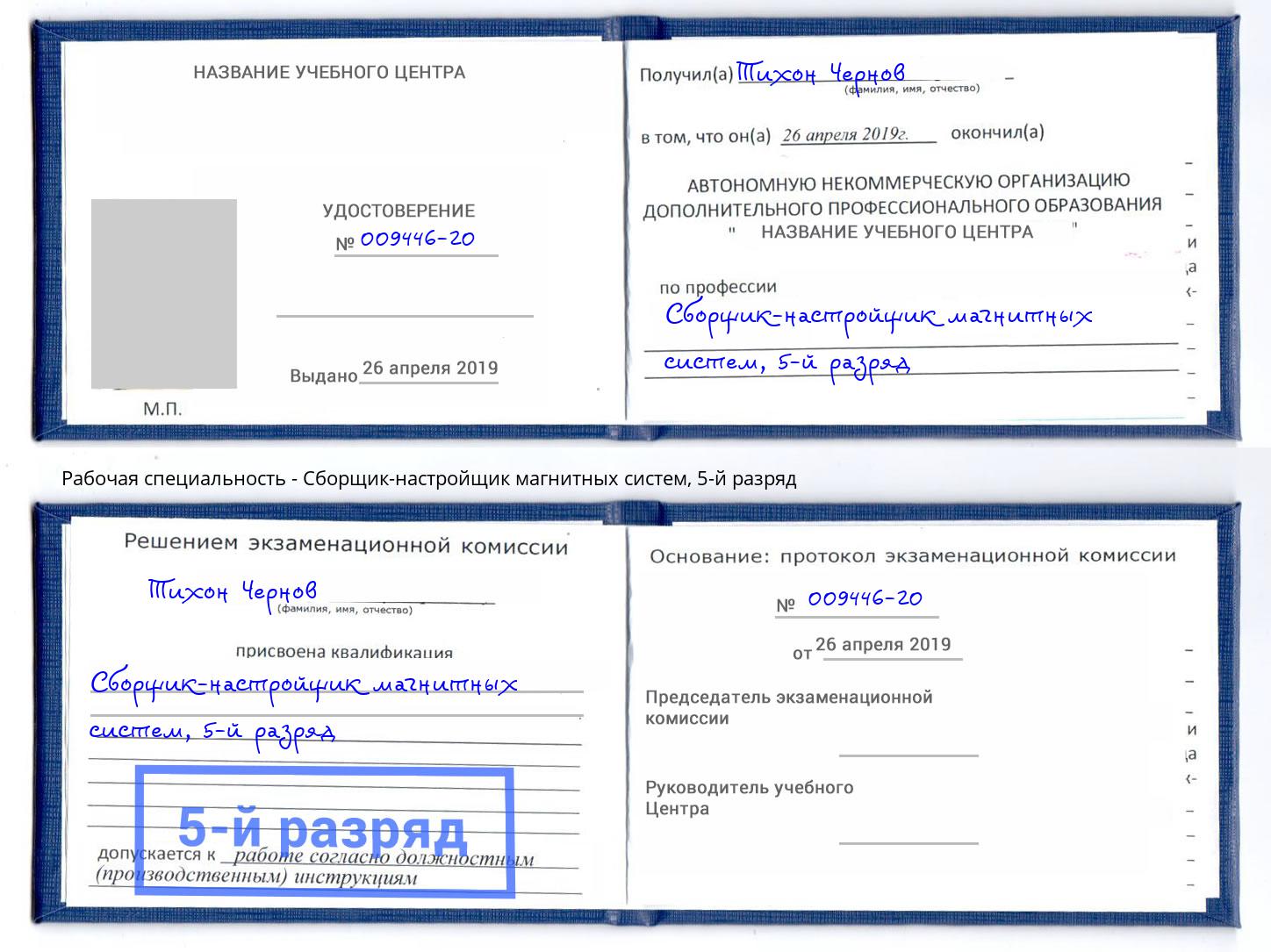 корочка 5-й разряд Сборщик-настройщик магнитных систем Майкоп